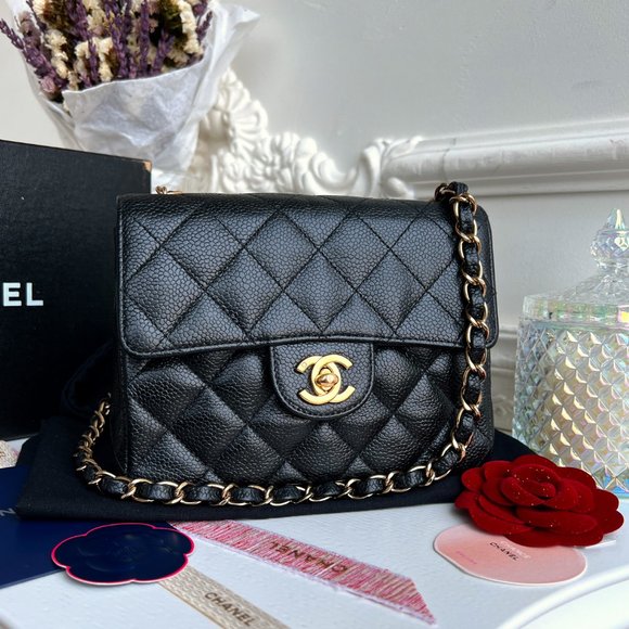 Authentic Chanel Classic Square Black Caviar Leather Mini Crossbody Bag B0846 - Picture 5 of 16